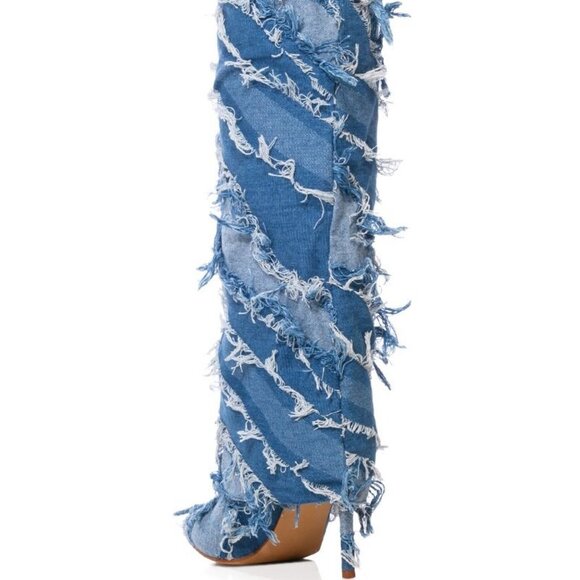 AZALEA WANG" SHREDDED PLEASURE " FOLD OVER BOOT IN DENIM(BRAND NEW !!!!!!!!!!!! - Picture 3 of 7
